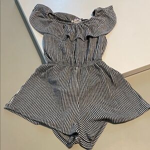 Caution To The Wind Black and White Striped Romper